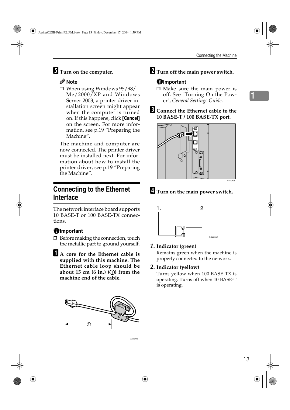 Connecting to the ethernet interface | Ricoh Aficio 3228C User Manual | Page 19 / 168