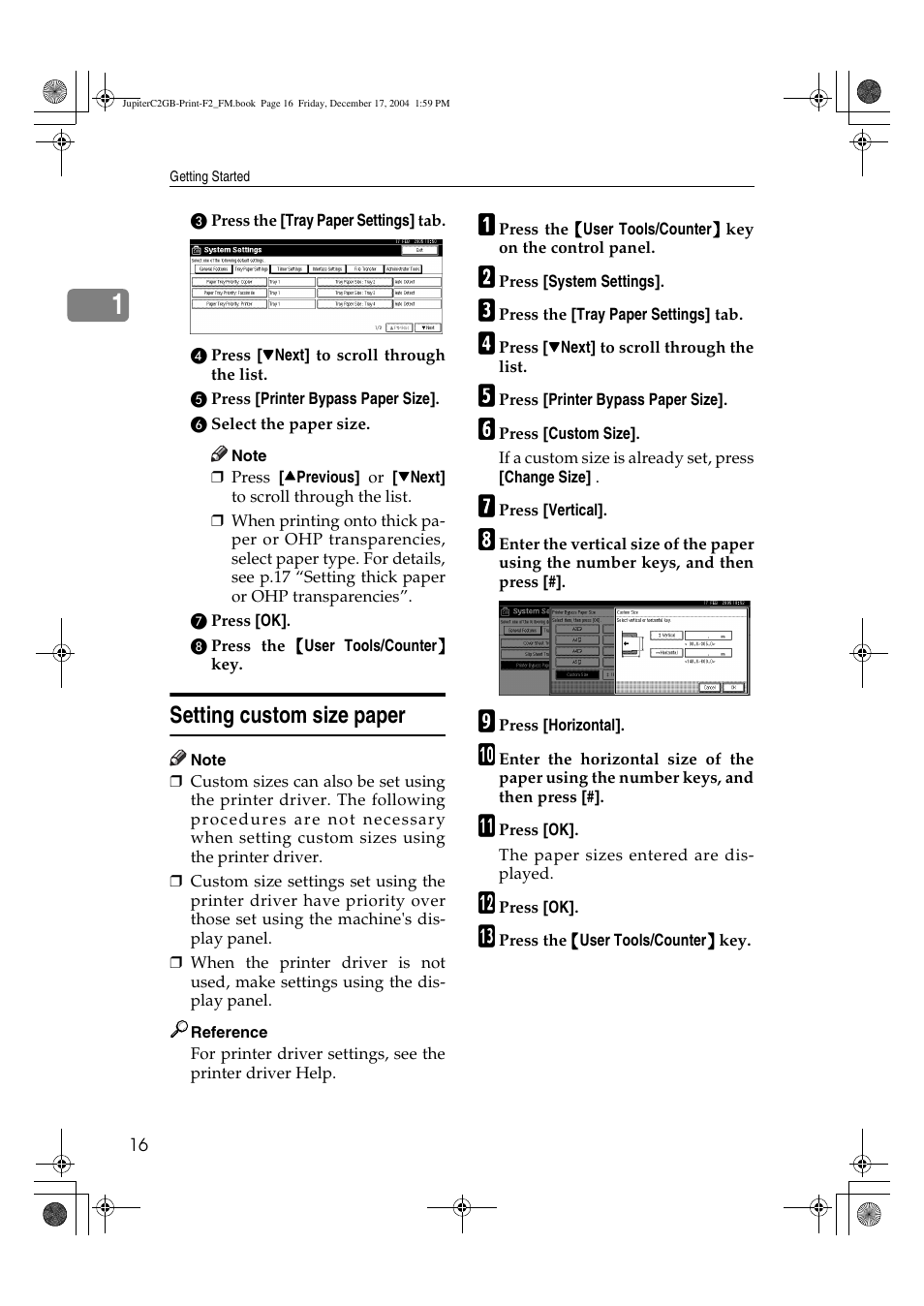 Setting custom size paper | Ricoh Aficio 3228C User Manual | Page 22 / 168