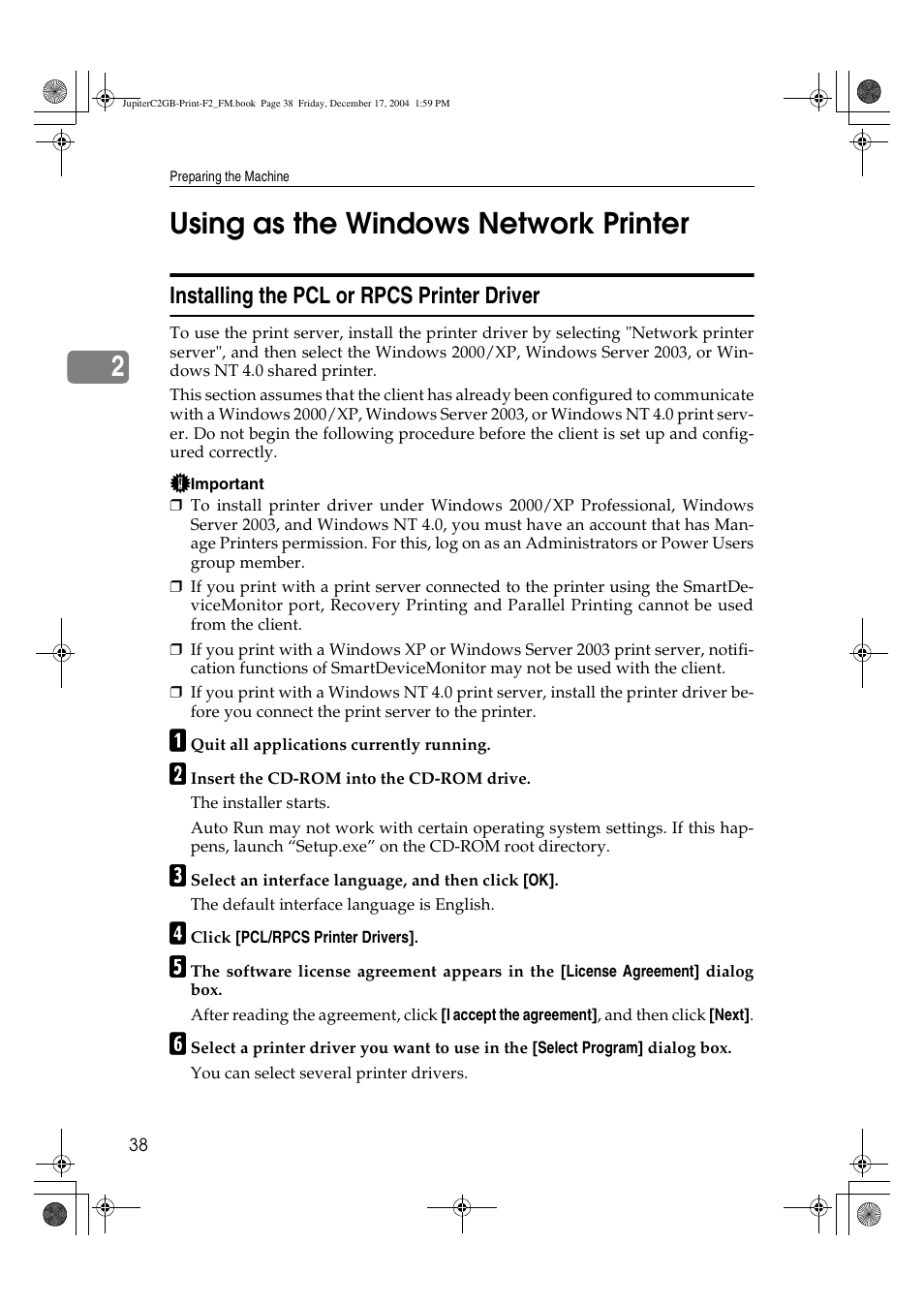 2using as the windows network printer | Ricoh Aficio 3228C User Manual | Page 44 / 168