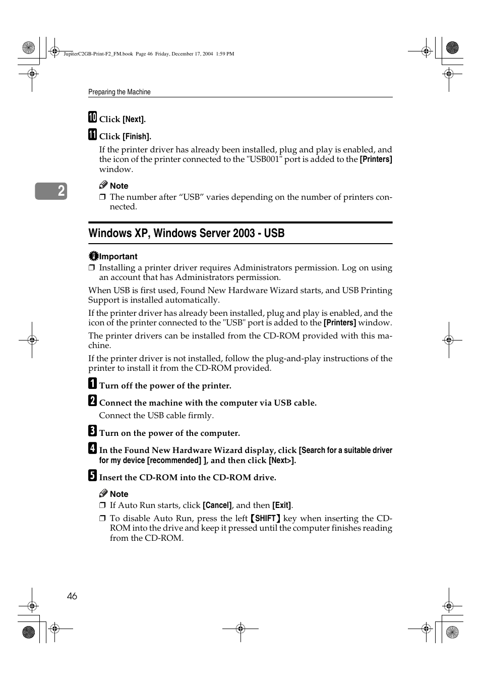 Windows xp, windows server 2003 - usb | Ricoh Aficio 3228C User Manual | Page 52 / 168