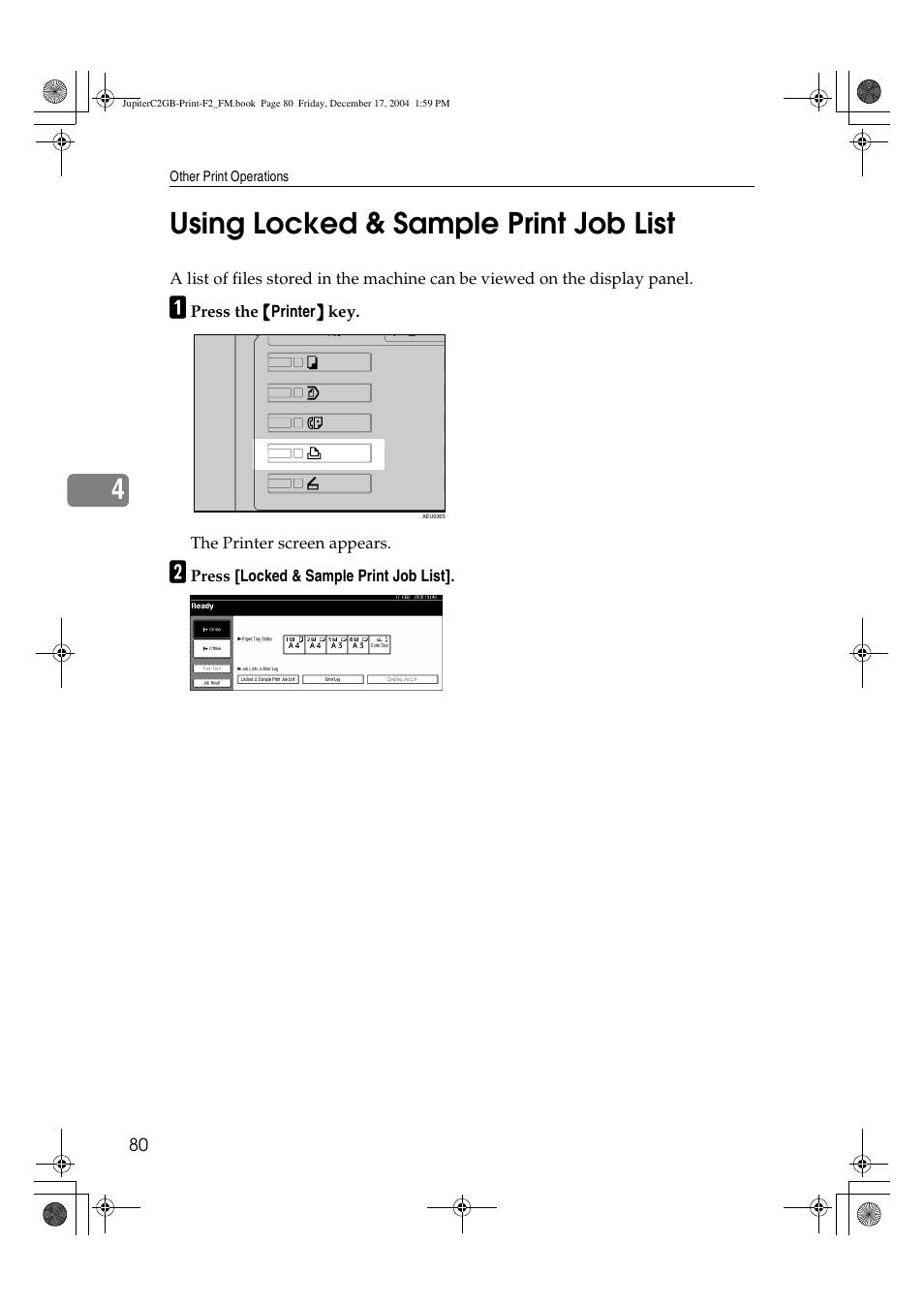 4using locked & sample print job list | Ricoh Aficio 3228C User Manual | Page 86 / 168