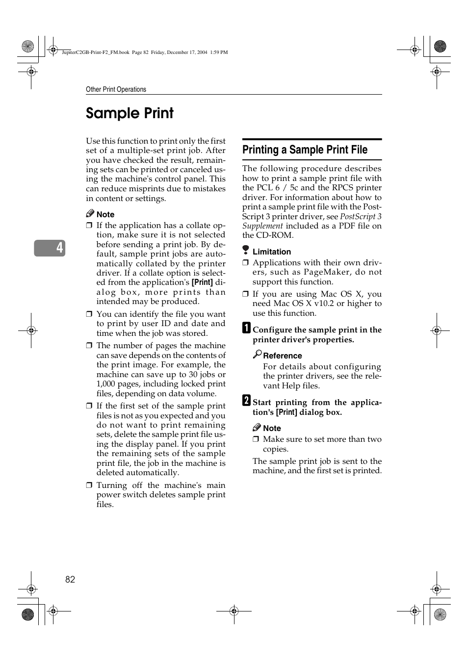 4sample print, Printing a sample print file | Ricoh Aficio 3228C User Manual | Page 88 / 168