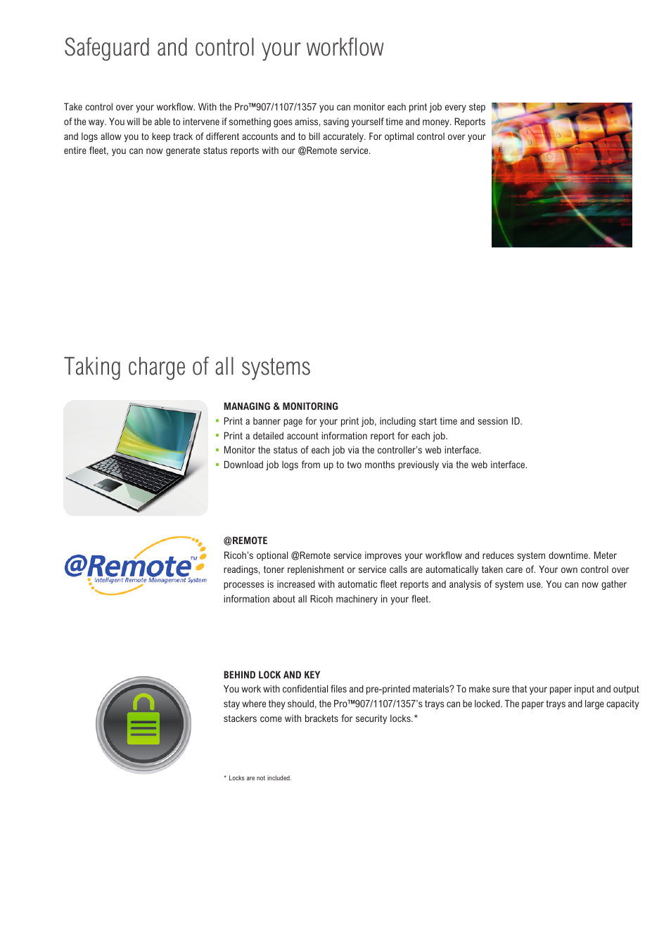 Safeguard and control your workflow, Taking charge of all systems | Ricoh 907 User Manual | Page 10 / 12