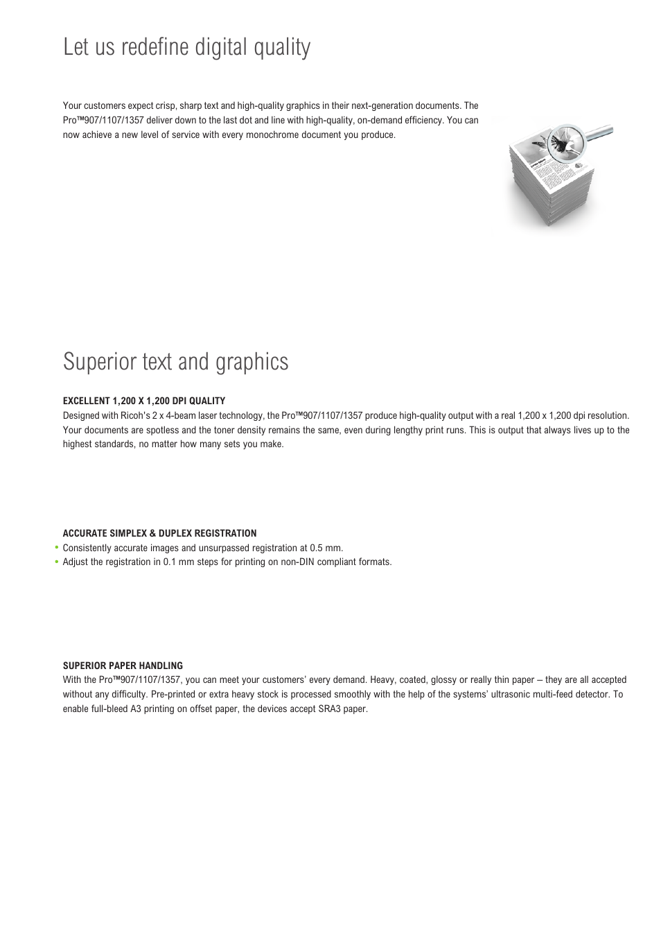 Let us redefine digital quality, Superior text and graphics | Ricoh 907 User Manual | Page 8 / 12