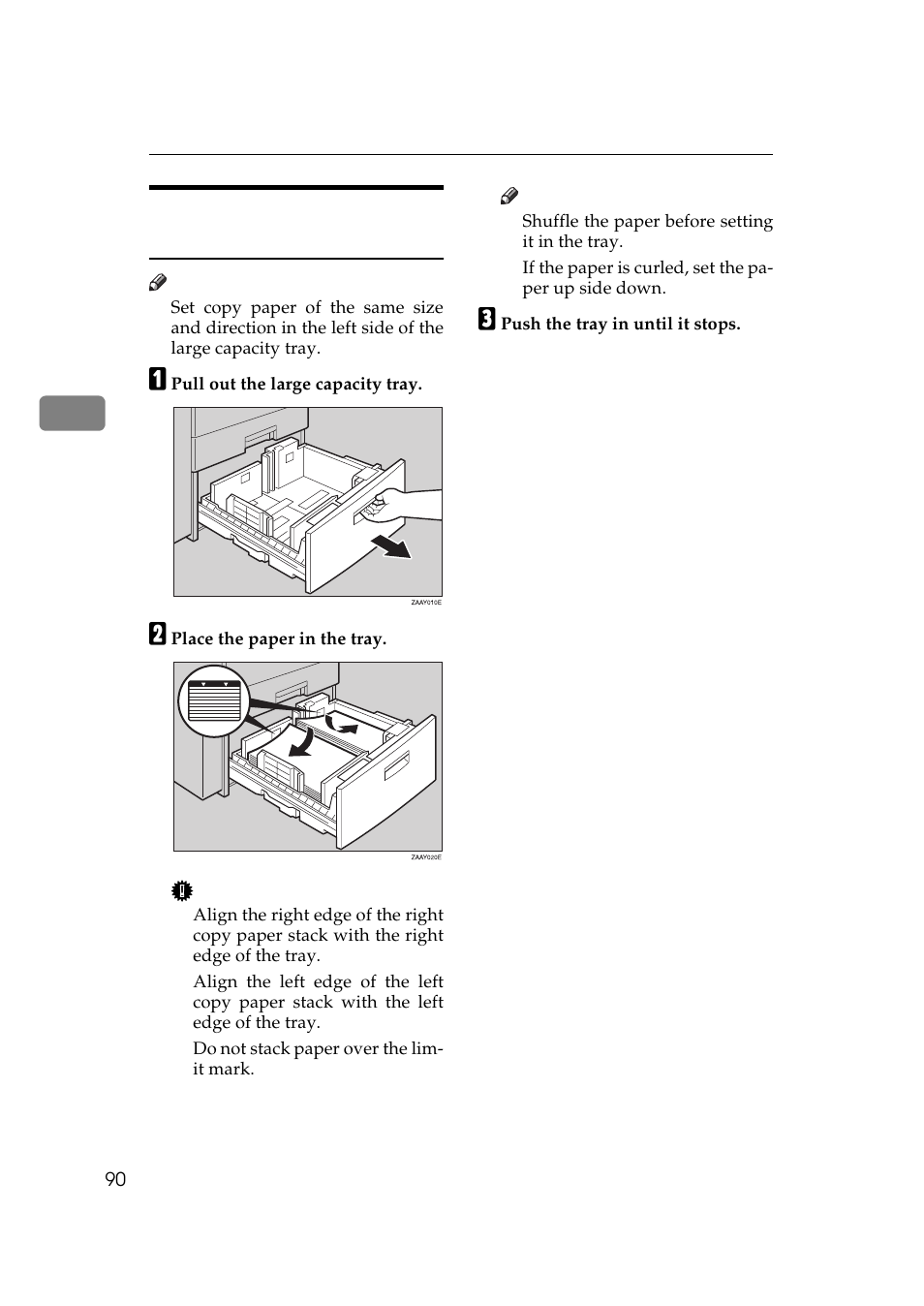 Loading paper in the large capacity tray | Ricoh 270 User Manual | Page 102 / 160