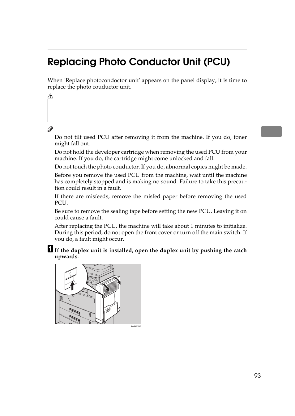 Replacing photo conductor unit (pcu), 3replacing photo conductor unit (pcu) | Ricoh 270 User Manual | Page 105 / 160