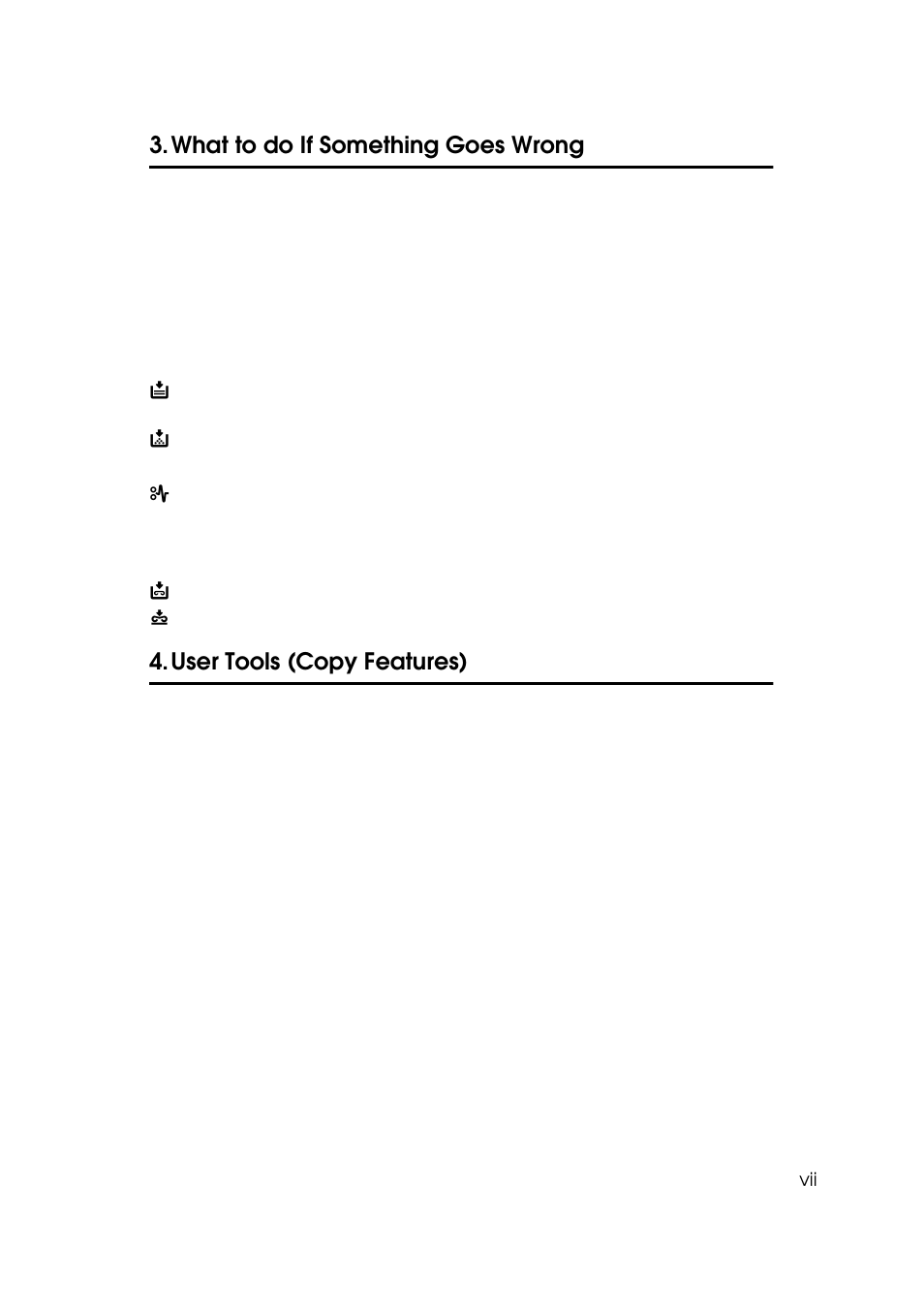What to do if something goes wrong, User tools (copy features) | Ricoh 270 User Manual | Page 11 / 160