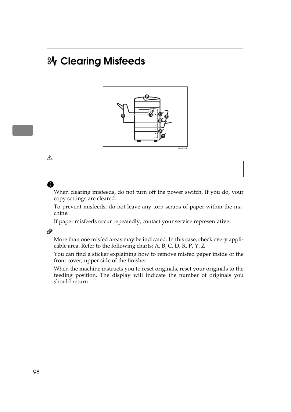 3x clearing misfeeds | Ricoh 270 User Manual | Page 110 / 160