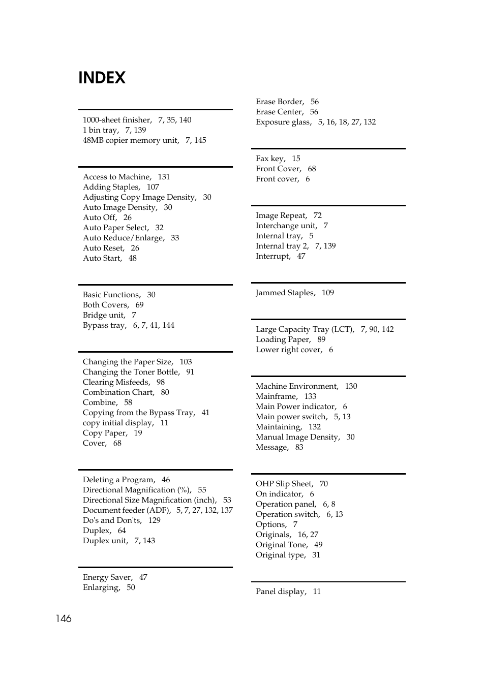 Index | Ricoh 270 User Manual | Page 158 / 160