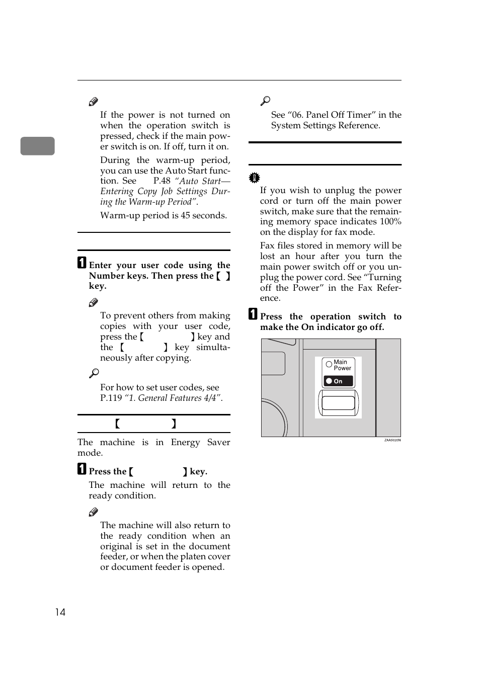 Turning off the power | Ricoh 270 User Manual | Page 26 / 160