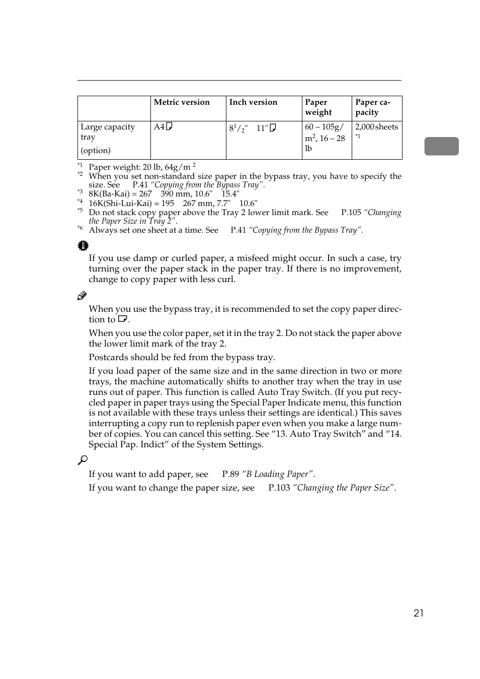 500 sheets, 100 sheets | Ricoh 270 User Manual | Page 33 / 160