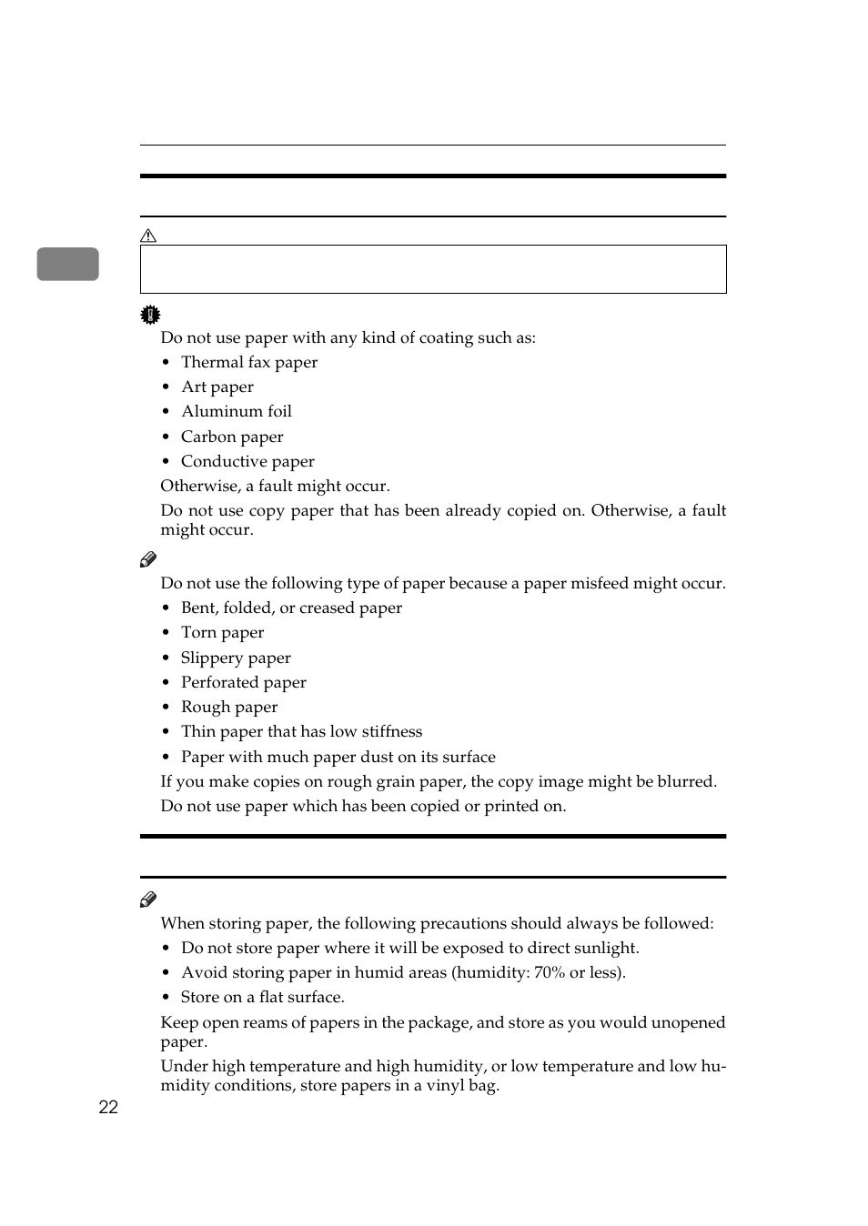 Non-recommended paper paper storage, Non-recommended paper, Paper storage | Ricoh 270 User Manual | Page 34 / 160