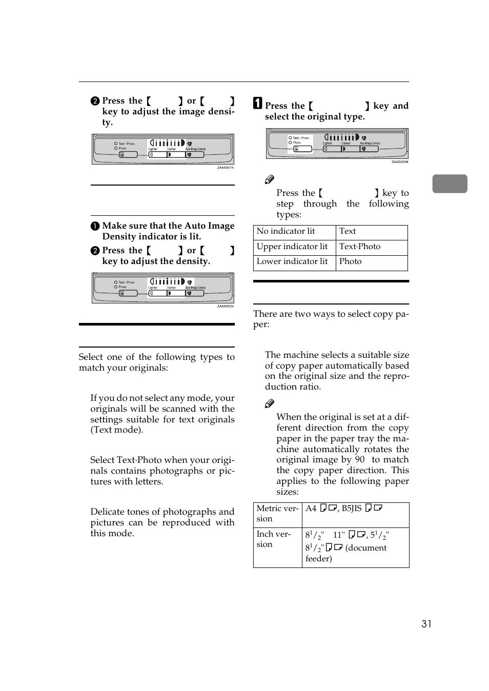 Selecting your original type selecting copy paper, Selecting your original type, Selecting copy paper | Ricoh 270 User Manual | Page 43 / 160