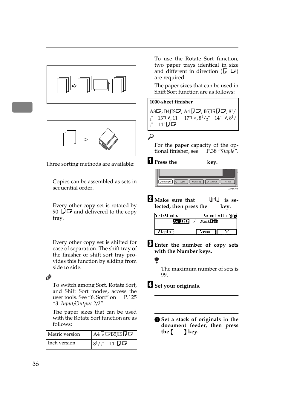 Rotate sort ❖ shift sort, Sort, Rotate sort | Ricoh 270 User Manual | Page 48 / 160