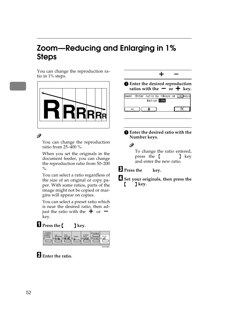 Zoom—reducing and enlarging in 1% steps, 2zoom—reducing and enlarging in 1% steps | Ricoh 270 User Manual | Page 64 / 160
