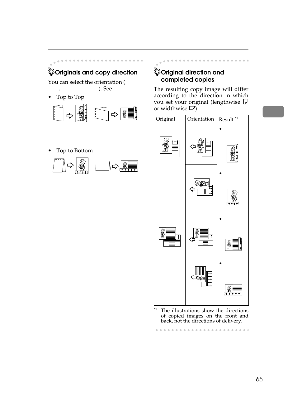 Originals and copy direction, Original direction and completed copies | Ricoh 270 User Manual | Page 77 / 160