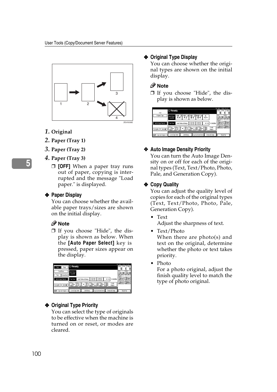 P.100, Original type display, Copy quality | Ricoh IS 2075 User Manual | Page 112 / 142