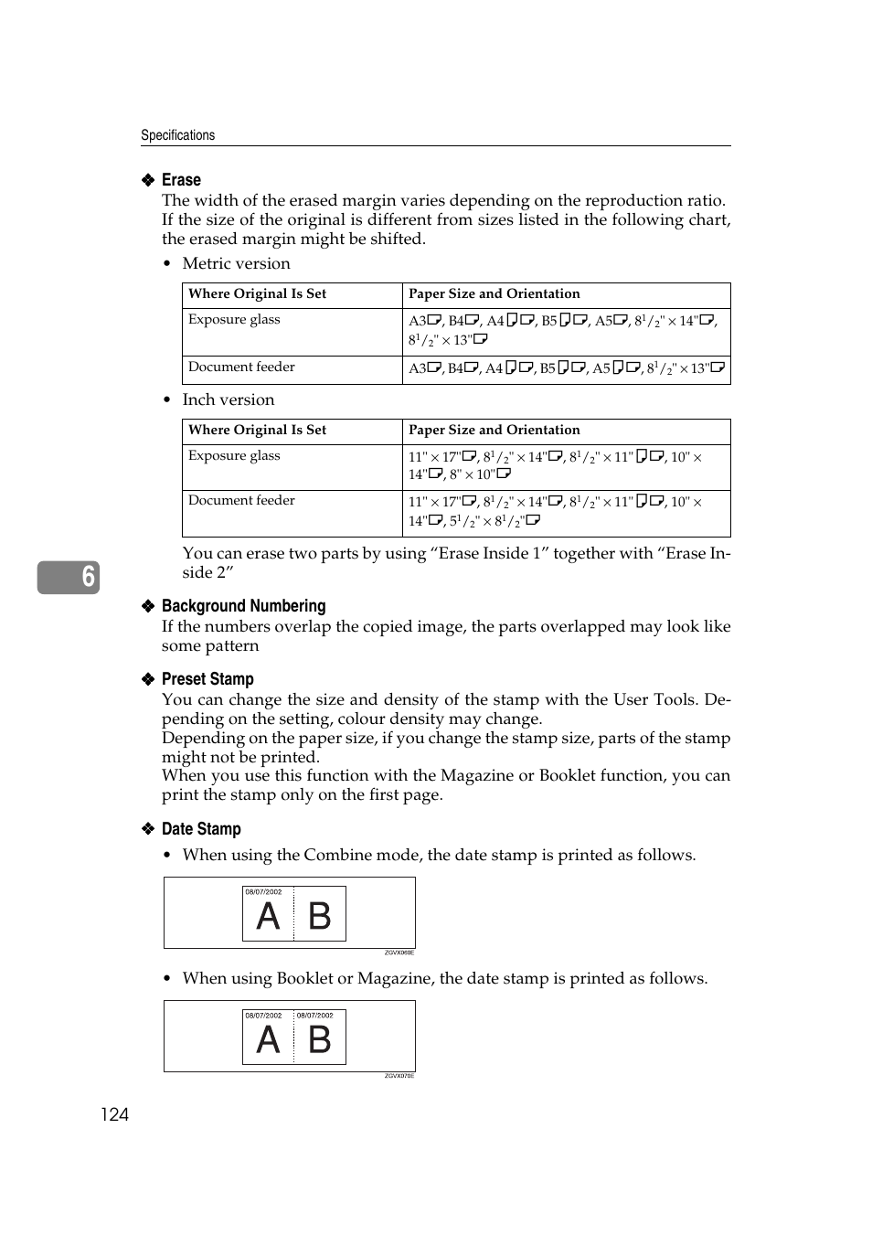 Erase, Background numbering, Preset stamp | Date stamp | Ricoh IS 2075 User Manual | Page 136 / 142