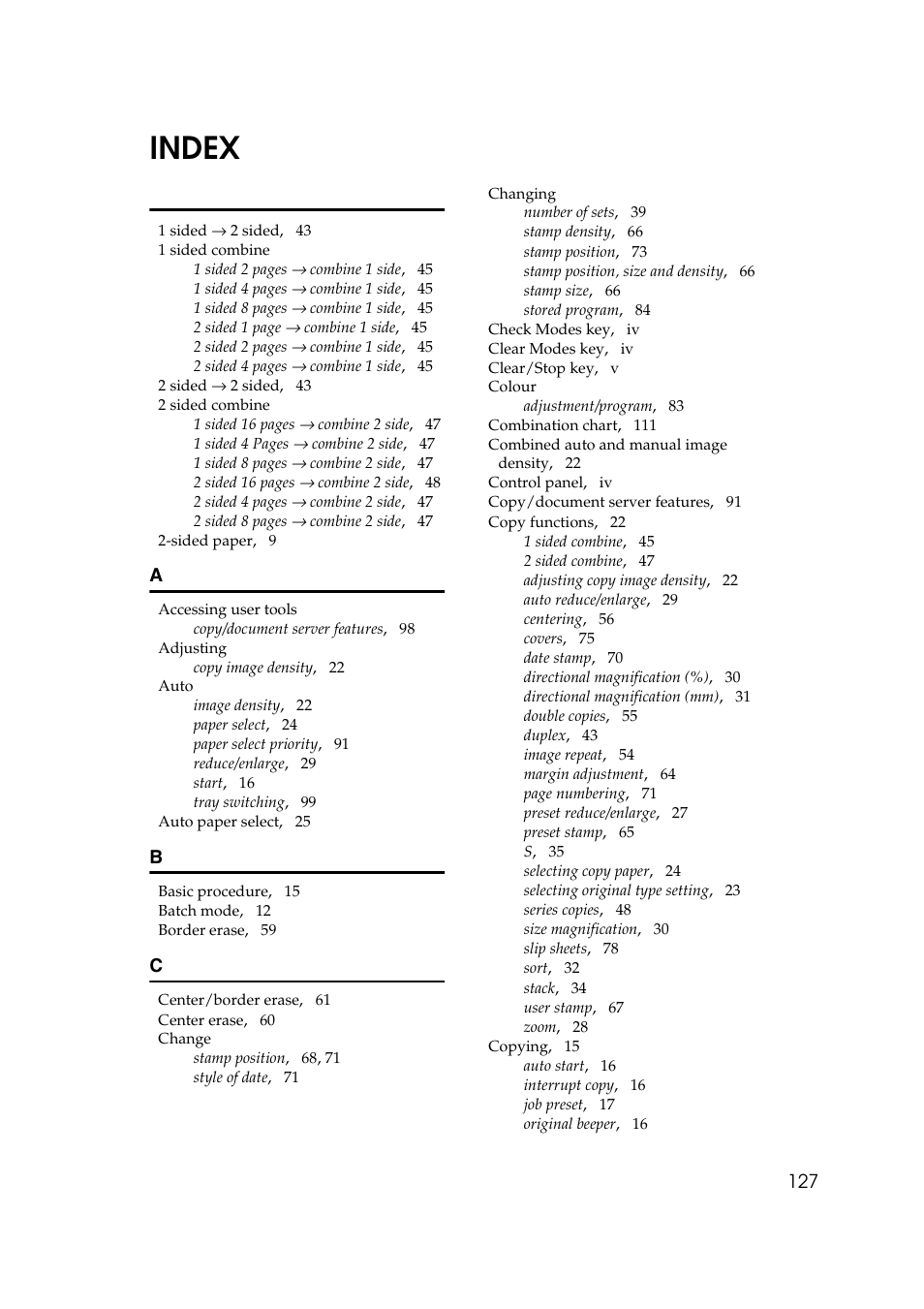 Index | Ricoh IS 2075 User Manual | Page 139 / 142