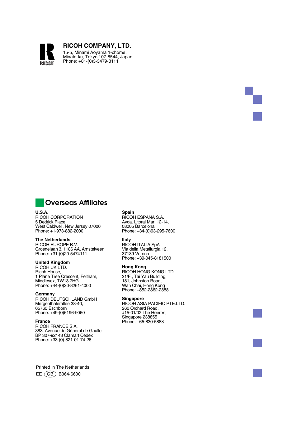 Overseas affiliates | Ricoh IS 2075 User Manual | Page 2 / 142