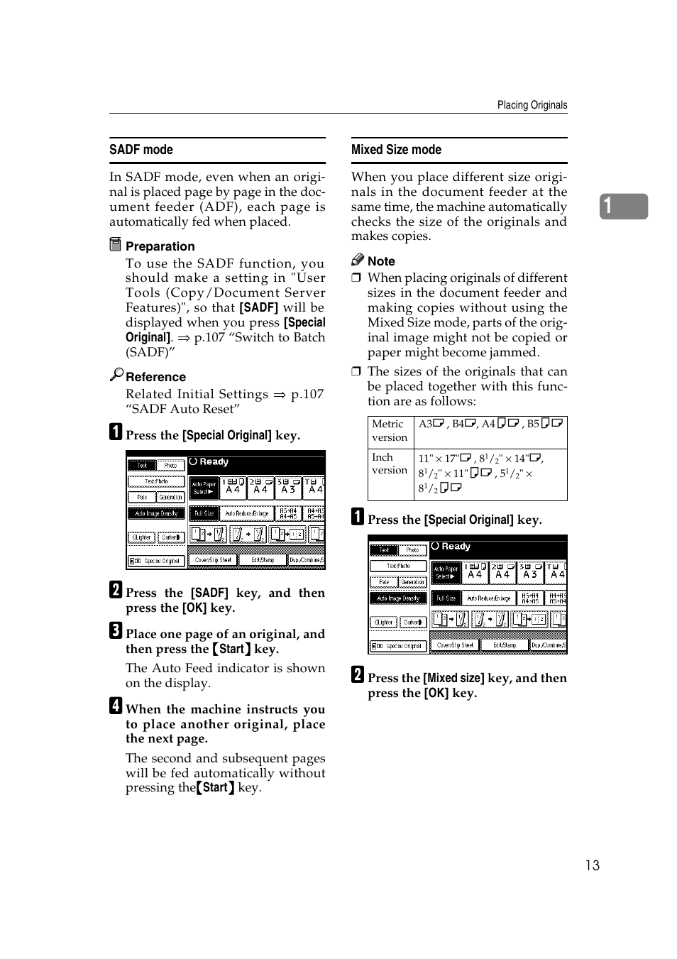 P.13 “sadf mode, P.13 “mixed size mode | Ricoh IS 2075 User Manual | Page 25 / 142