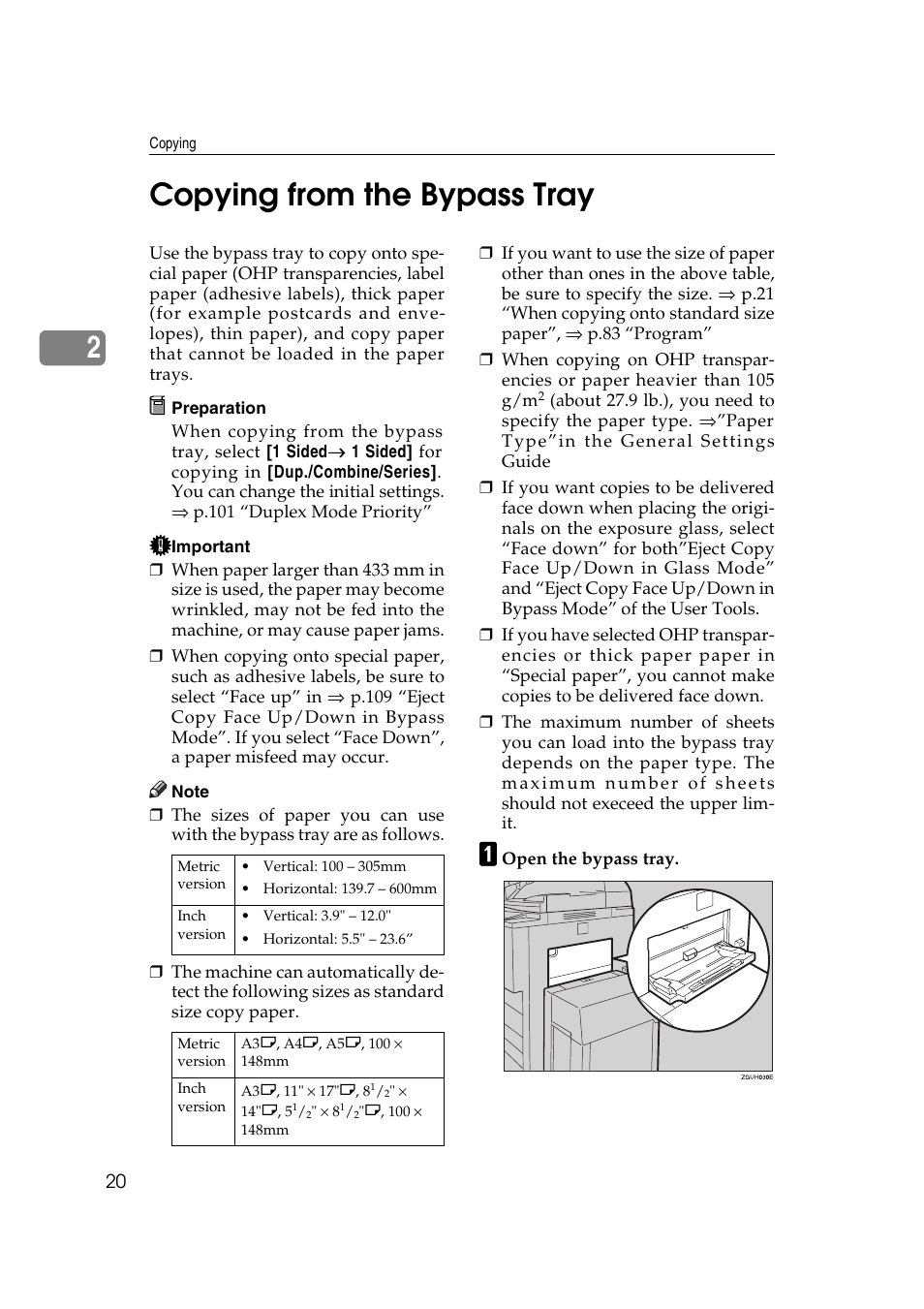 Copying from the bypass tray, 2copying from the bypass tray | Ricoh IS 2075 User Manual | Page 32 / 142