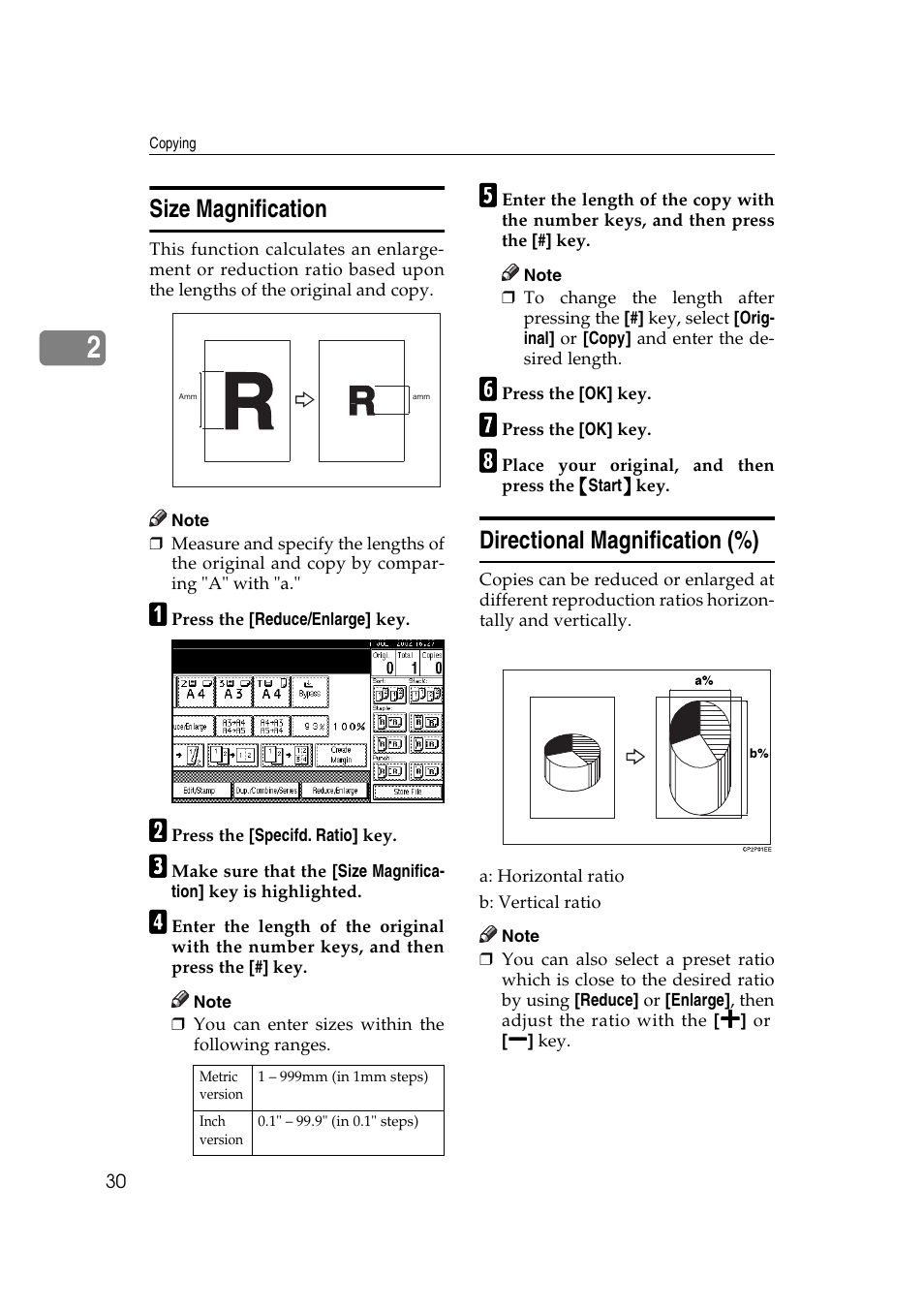 Size magnification directional magnification (%), Size magnification, Directional magnification (%) | Ricoh IS 2075 User Manual | Page 42 / 142