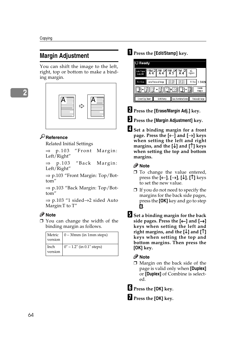 Margin adjustment, P.64 “margin adjustment | Ricoh IS 2075 User Manual | Page 76 / 142