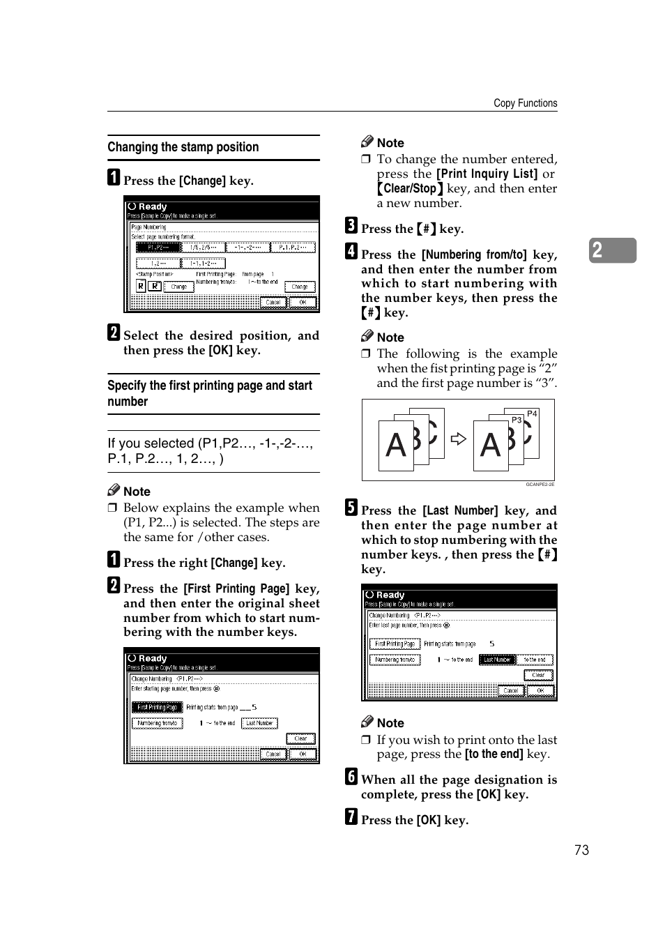 P.73 “changing, The stamp position, P.73 | Ricoh IS 2075 User Manual | Page 85 / 142