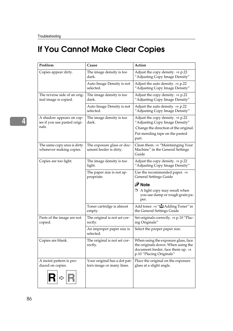 If you cannot make clear copies, 4if you cannot make clear copies | Ricoh IS 2075 User Manual | Page 98 / 142