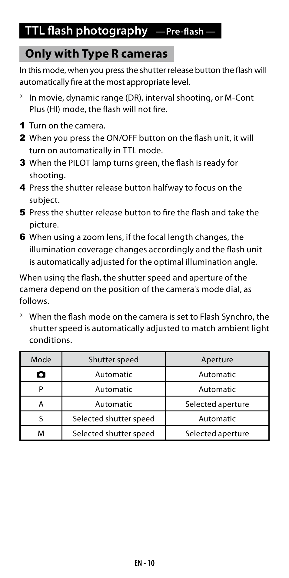 Ttl flash photography, Only with type r cameras | Ricoh GF-1 User Manual | Page 11 / 116