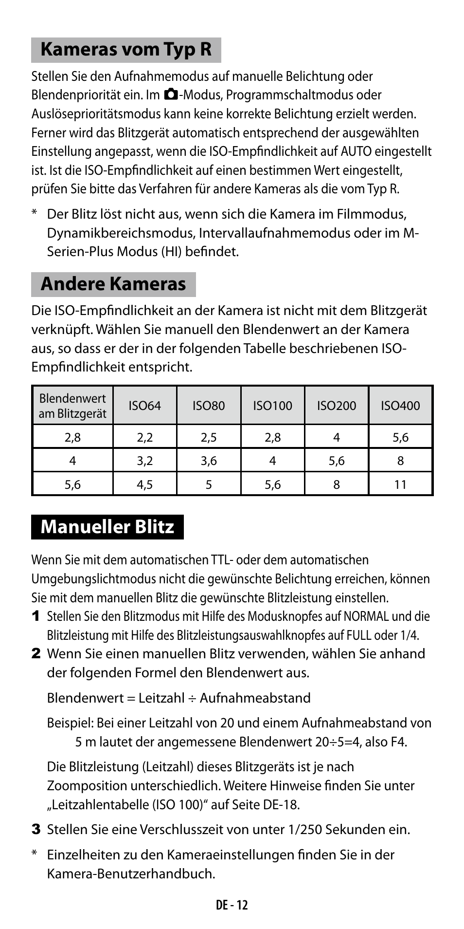 Kameras vom typ r, Andere kameras, Manueller blitz | Ricoh GF-1 User Manual | Page 32 / 116