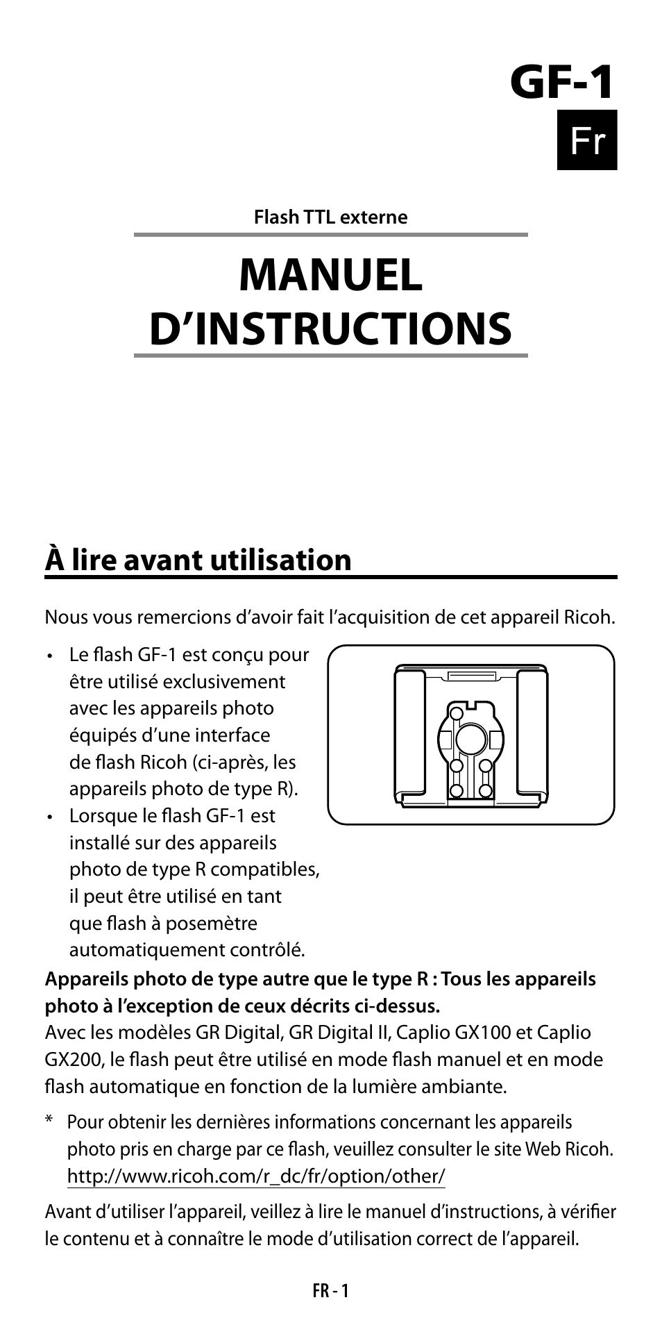 Gf-1, Manuel d’instructions, À lire avant utilisation | Ricoh GF-1 User Manual | Page 40 / 116