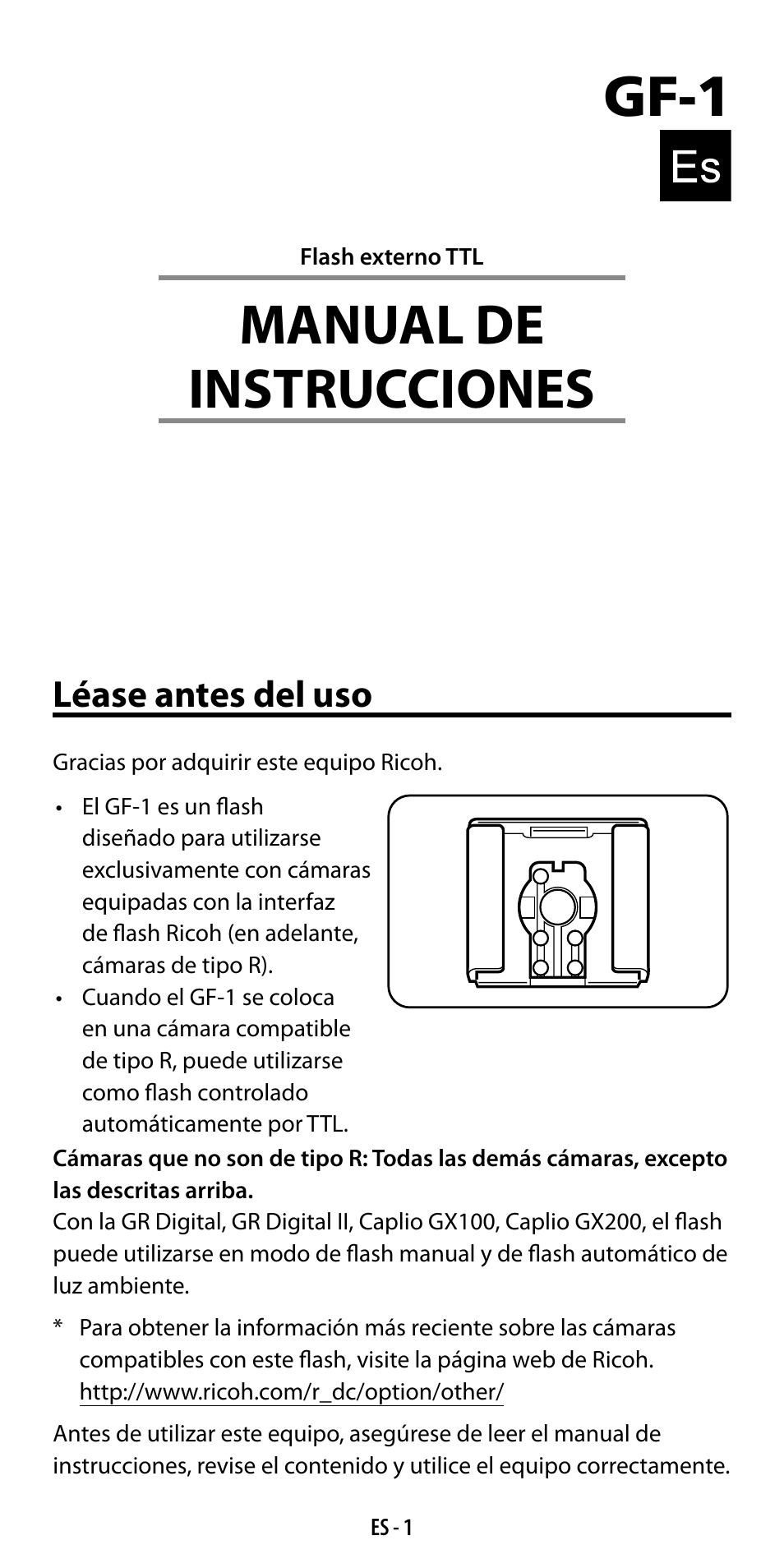 Gf-1, Manual de instrucciones, Léase antes del uso | Ricoh GF-1 User Manual | Page 59 / 116