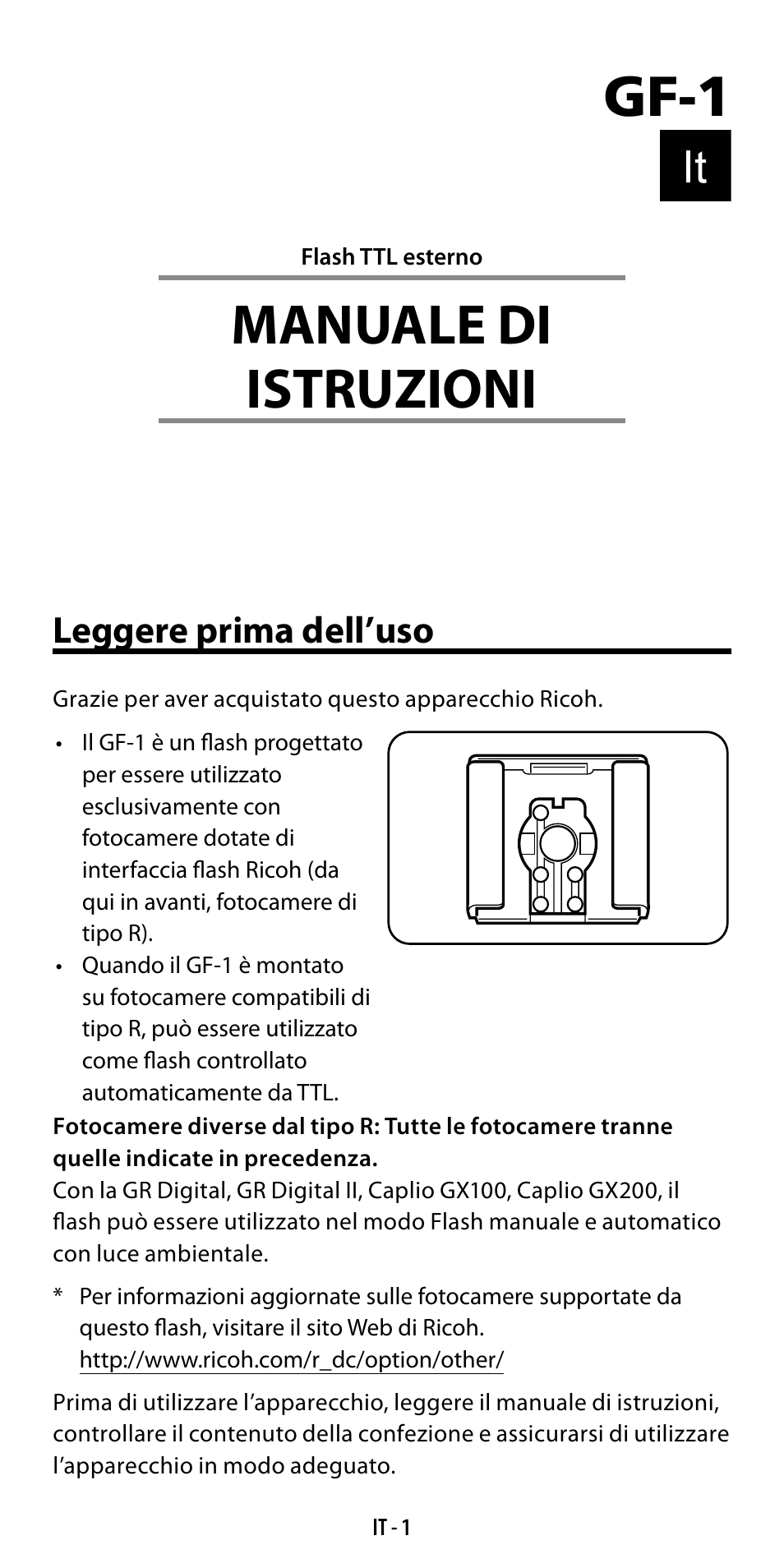 Gf-1, Manuale di istruzioni, Leggere prima dell’uso | Ricoh GF-1 User Manual | Page 78 / 116