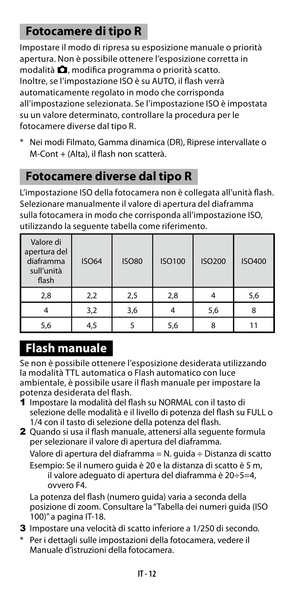 Fotocamere di tipo r, Fotocamere diverse dal tipo r, Flash manuale | Ricoh GF-1 User Manual | Page 89 / 116