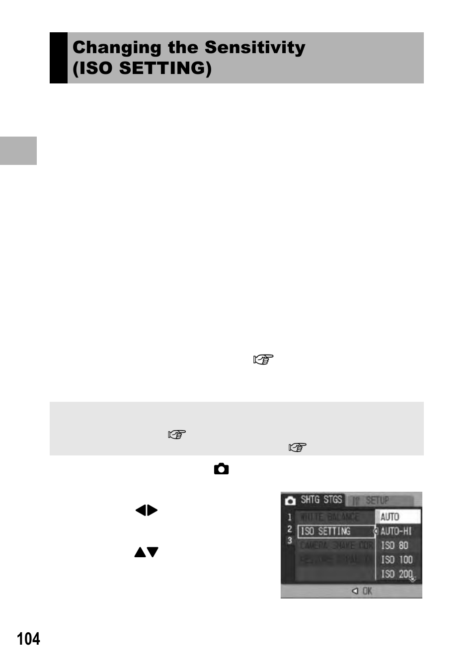Changing the sensitivity (iso setting) | Ricoh GX100 VF User Manual | Page 106 / 218