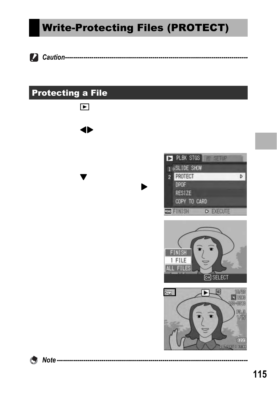 Write-protecting files (protect) | Ricoh GX100 VF User Manual | Page 117 / 218