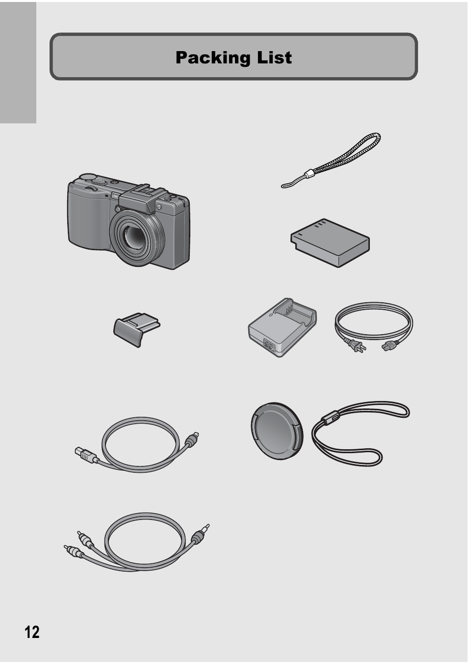 Packing list | Ricoh GX100 VF User Manual | Page 14 / 218