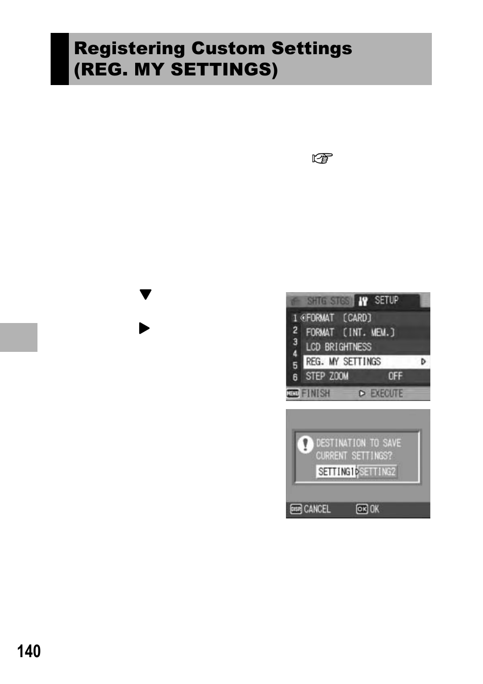 Registering custom settings (reg. my settings) | Ricoh GX100 VF User Manual | Page 142 / 218
