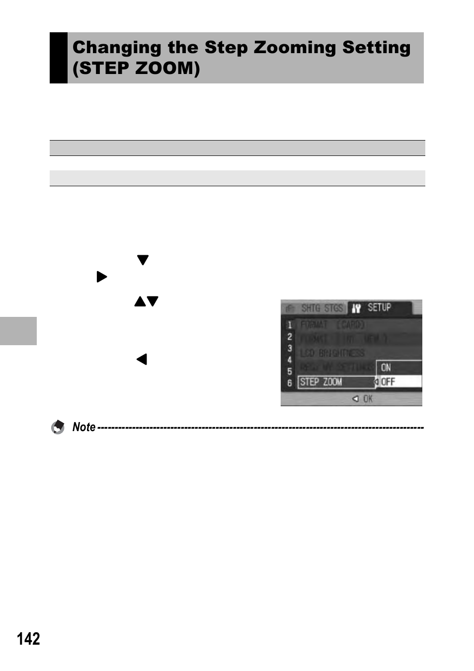 Changing the step zooming setting (step zoom) | Ricoh GX100 VF User Manual | Page 144 / 218