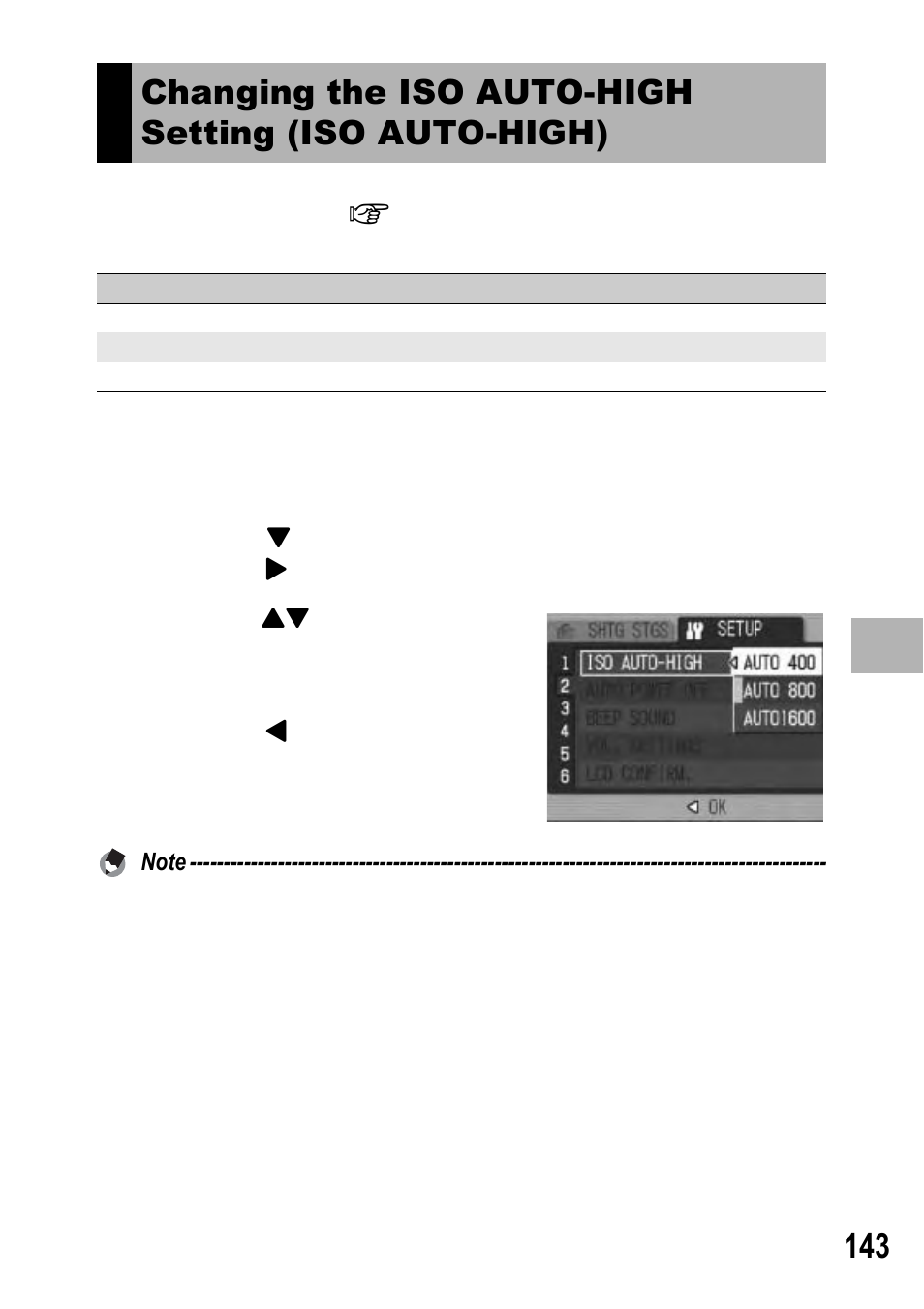 Changing the iso auto-high setting (iso auto-high) | Ricoh GX100 VF User Manual | Page 145 / 218