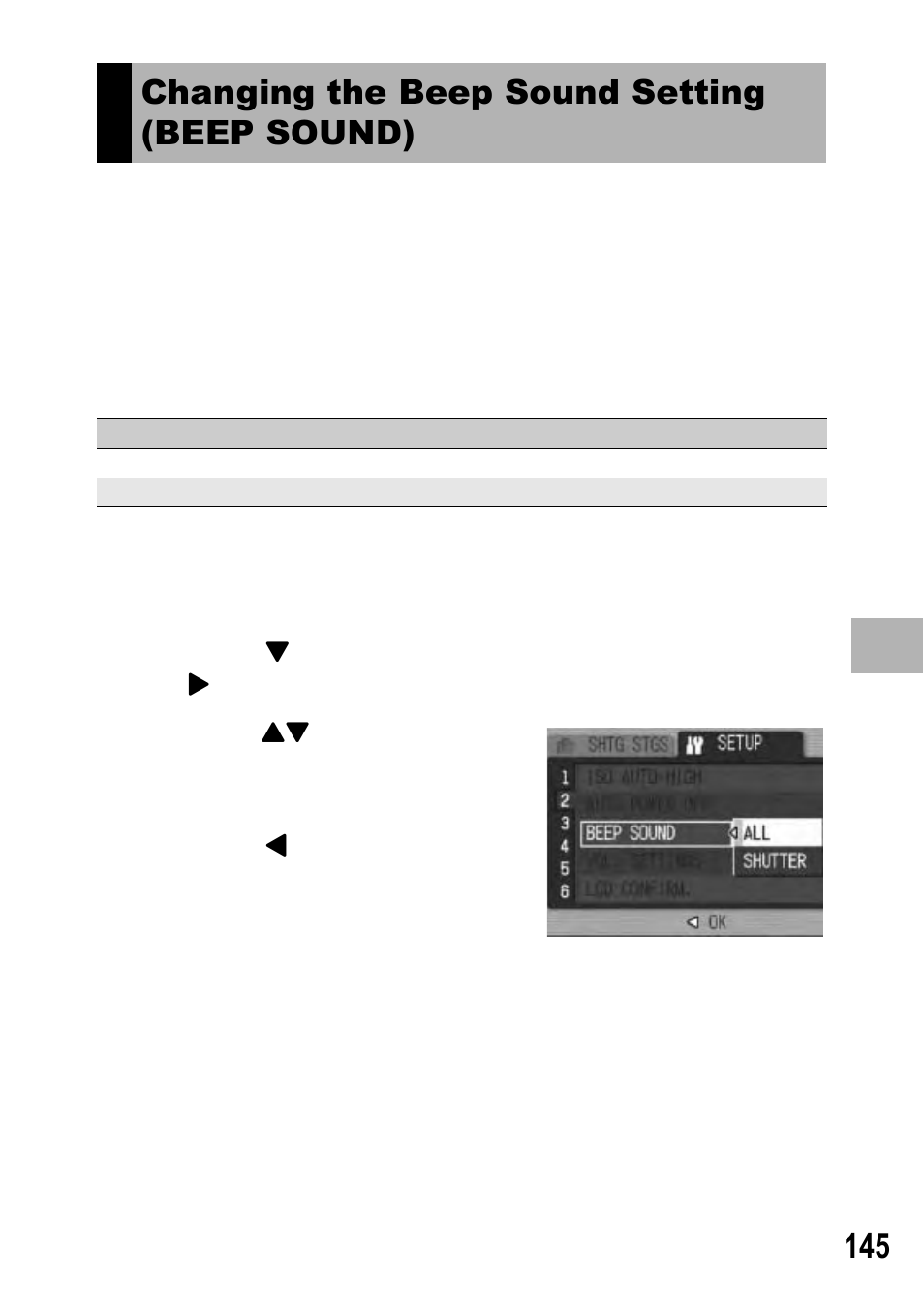 Changing the beep sound setting (beep sound) | Ricoh GX100 VF User Manual | Page 147 / 218