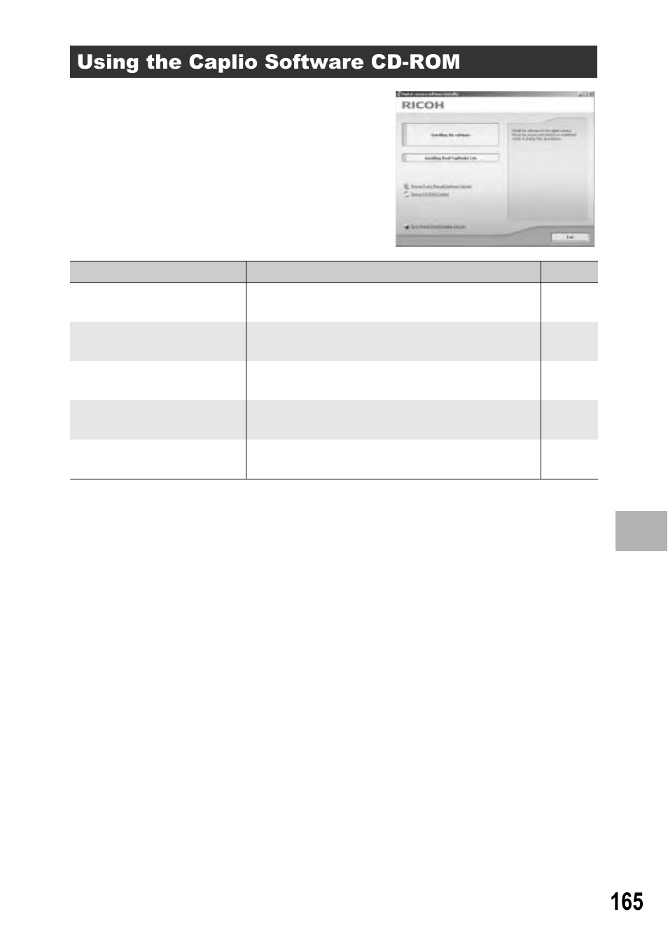 Using the caplio software cd-rom | Ricoh GX100 VF User Manual | Page 167 / 218