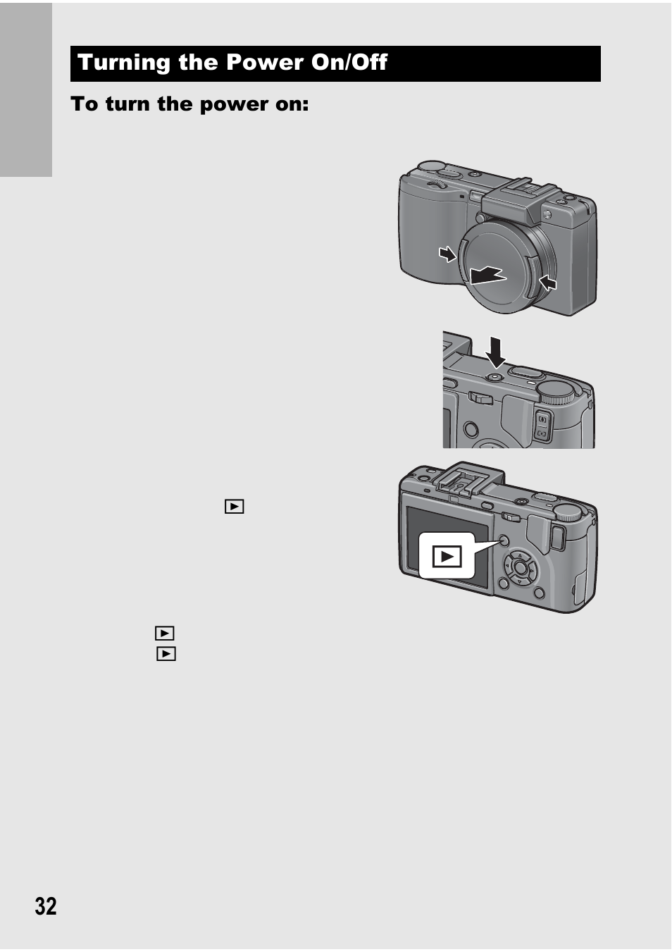 Turning the power on/off | Ricoh GX100 VF User Manual | Page 34 / 218