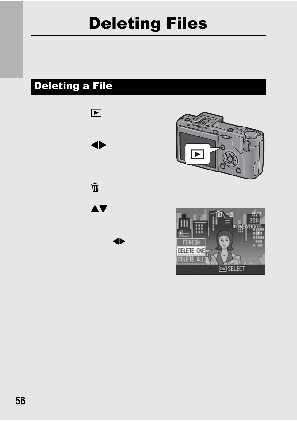 Deleting files | Ricoh GX100 VF User Manual | Page 58 / 218