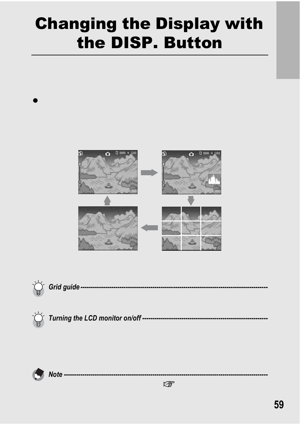 Changing the display with the disp. button | Ricoh GX100 VF User Manual | Page 61 / 218