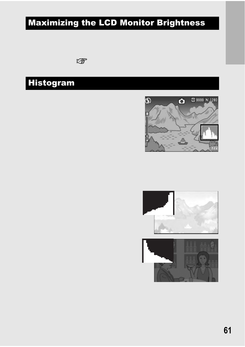 Maximizing the lcd monitor brightness histogram | Ricoh GX100 VF User Manual | Page 63 / 218