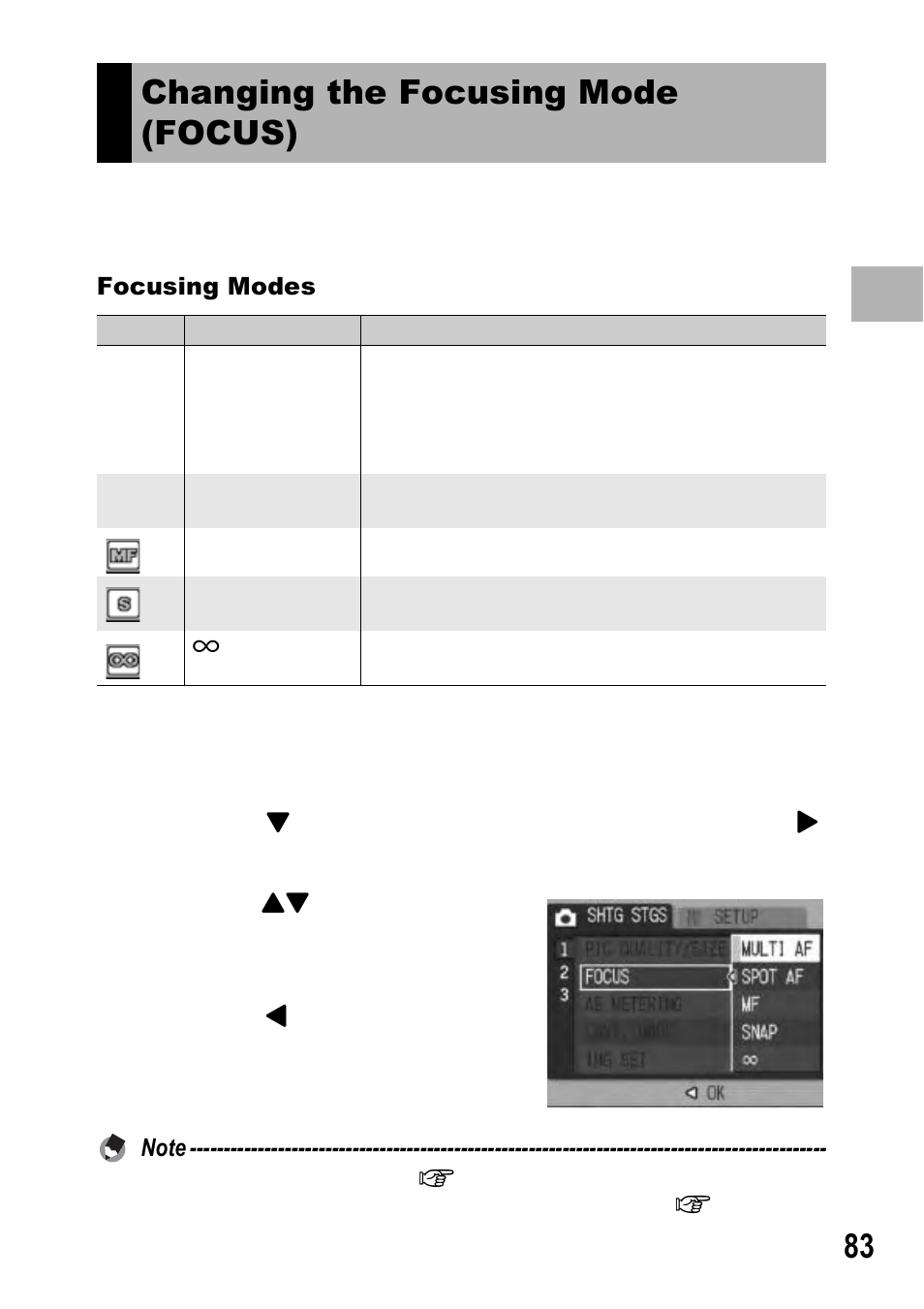Changing the focusing mode (focus) | Ricoh GX100 VF User Manual | Page 85 / 218