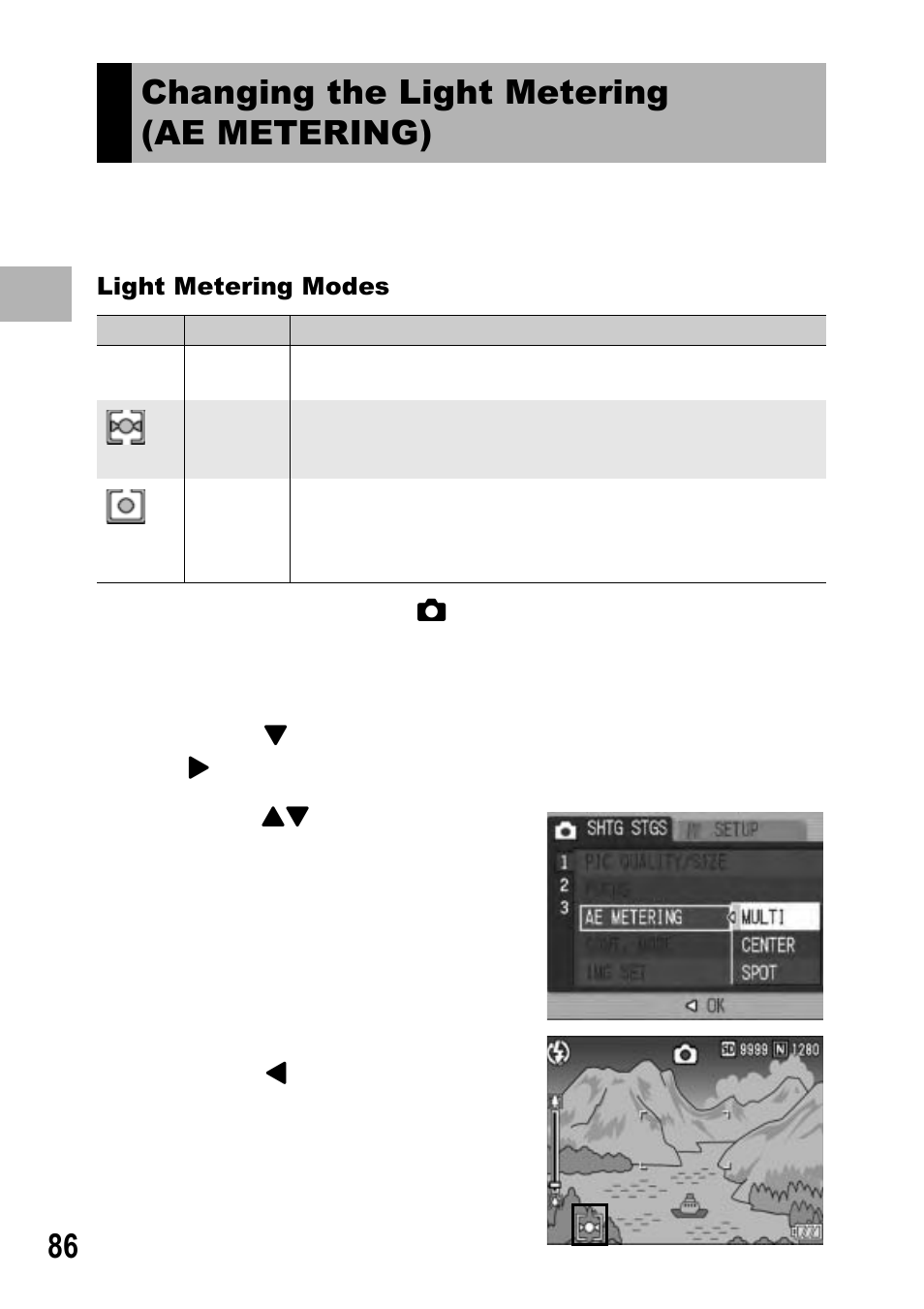 Changing the light metering (ae metering) | Ricoh GX100 VF User Manual | Page 88 / 218